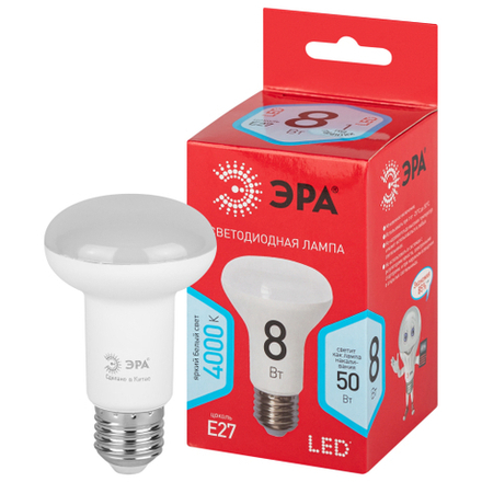 Лампочка светодиодная ЭРА RED LINE LED R63-8W-840-E27 R E27 / Е27 8Вт рефлектор нейтральный белый свет