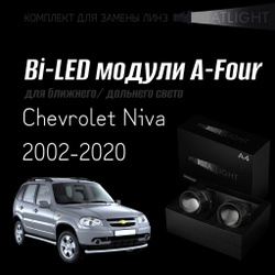 Светодиодные линзы Statlight A-Four Bi-LED линзы для фар Chevrolet Niva 2002-2020, комплект билинз, 2 шт