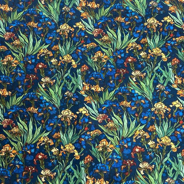 ИРИСЫ НА ТЕМНО-СИНЕМ  100% хлопок Handmade Fabrics 1