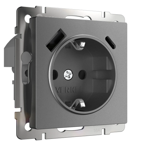 Розетка с заземлением, шторками и USB тип A+C(графит матовый) W1171764