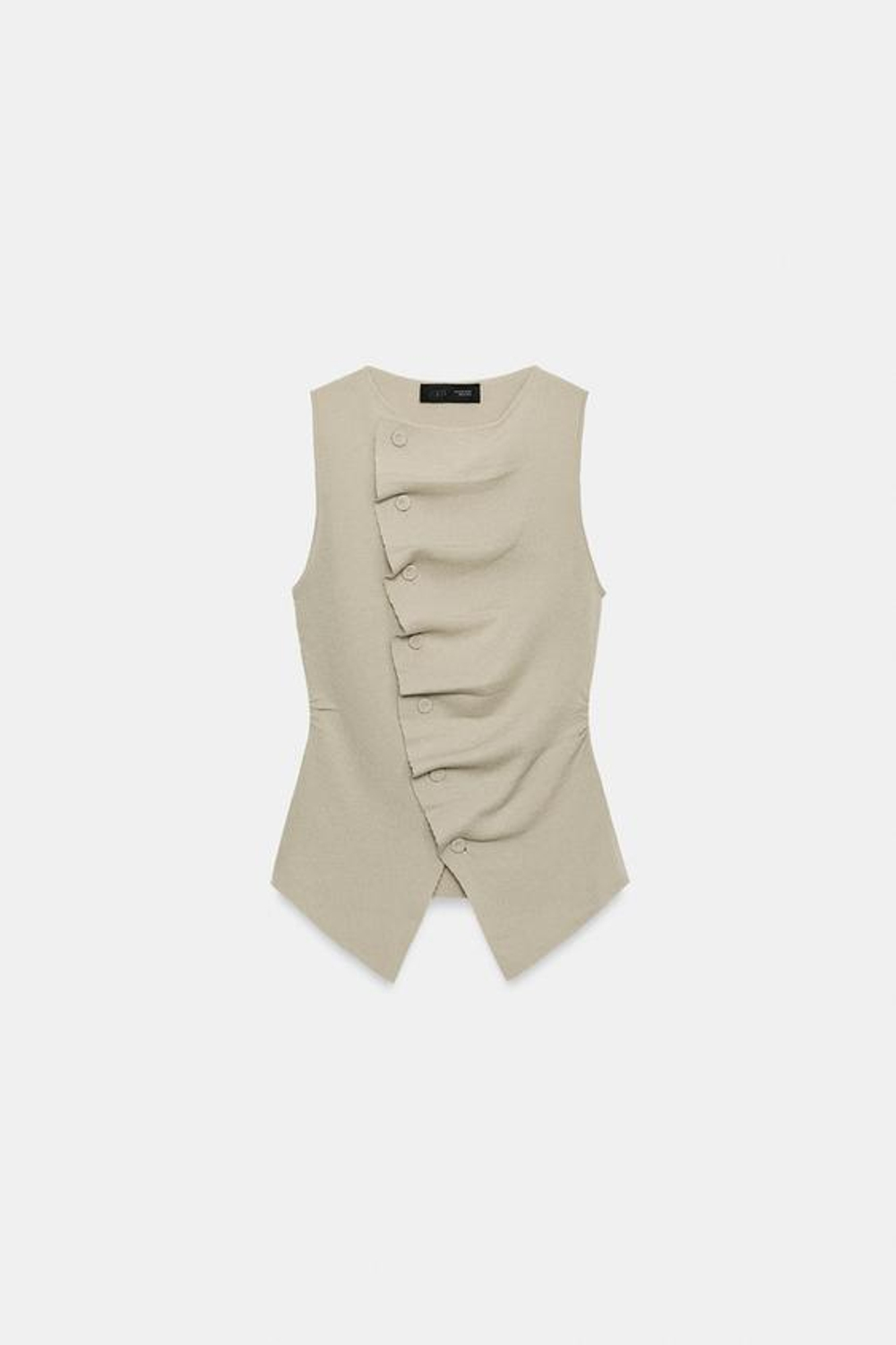 ZARA ТРИКОТАЖНЫЙ ТОП СО СБОРКАМИ, ПЕСОЧНЫЙ