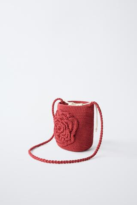 ZARA СУМКА ИЗ КРУЖЕВА КРОШЕ С ЦВЕТКОМ, КРАСНЫЙ