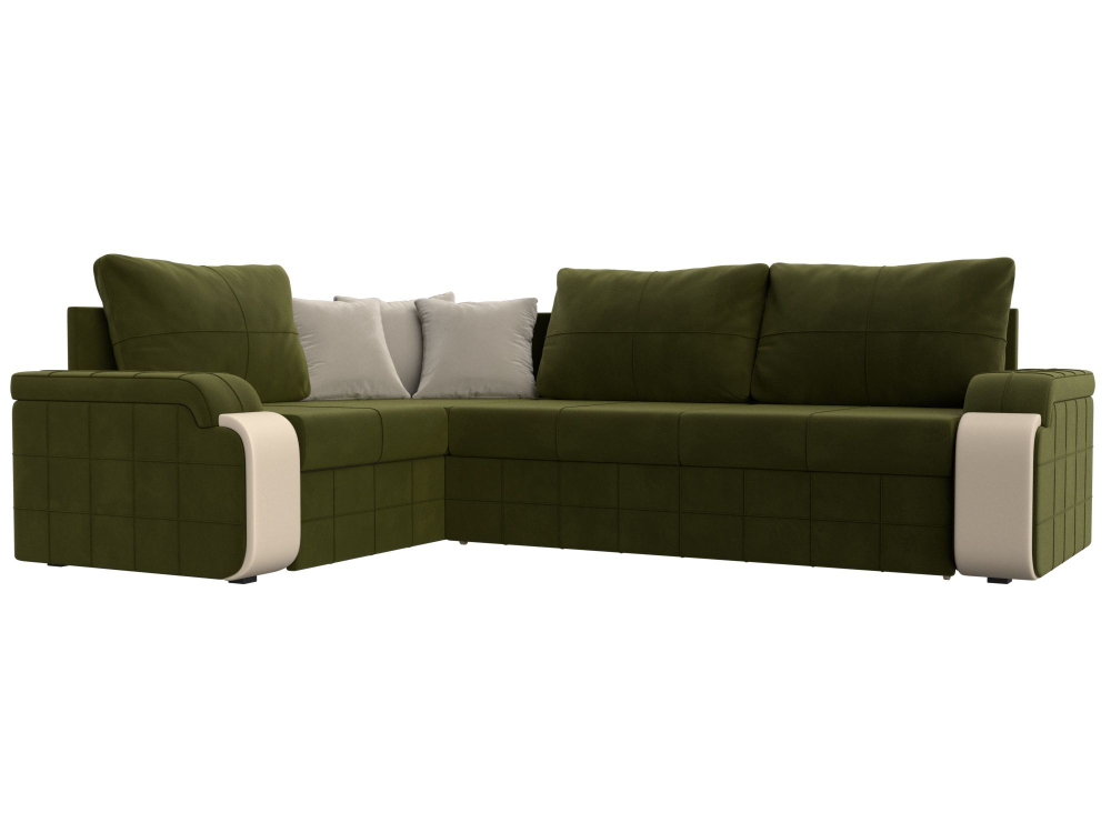 Диван угловой Николь левый угол, Зеленый\Бежевый\бежевый, Микровельвет\Экокожа, 29378L