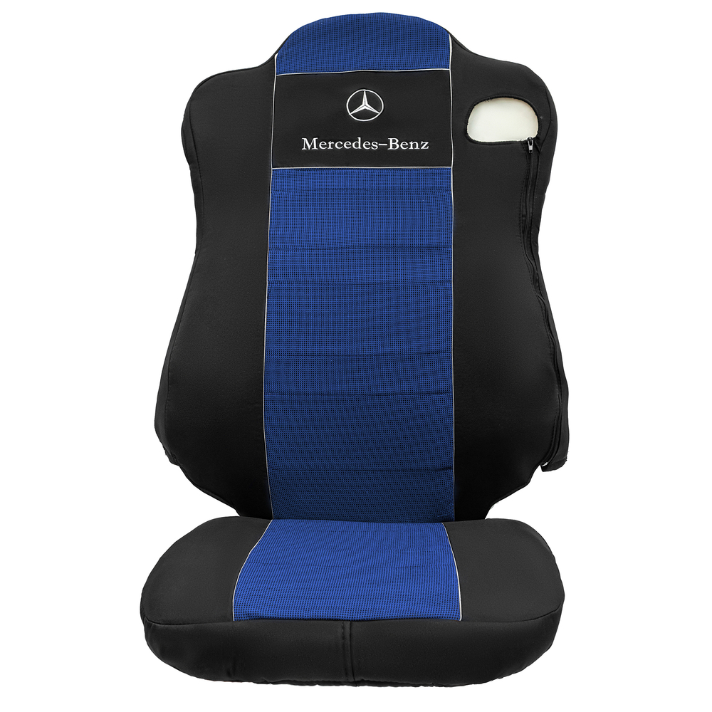 Чехлы Mercedes Actros MP4 (полиэфир, черный, синяя вставка)