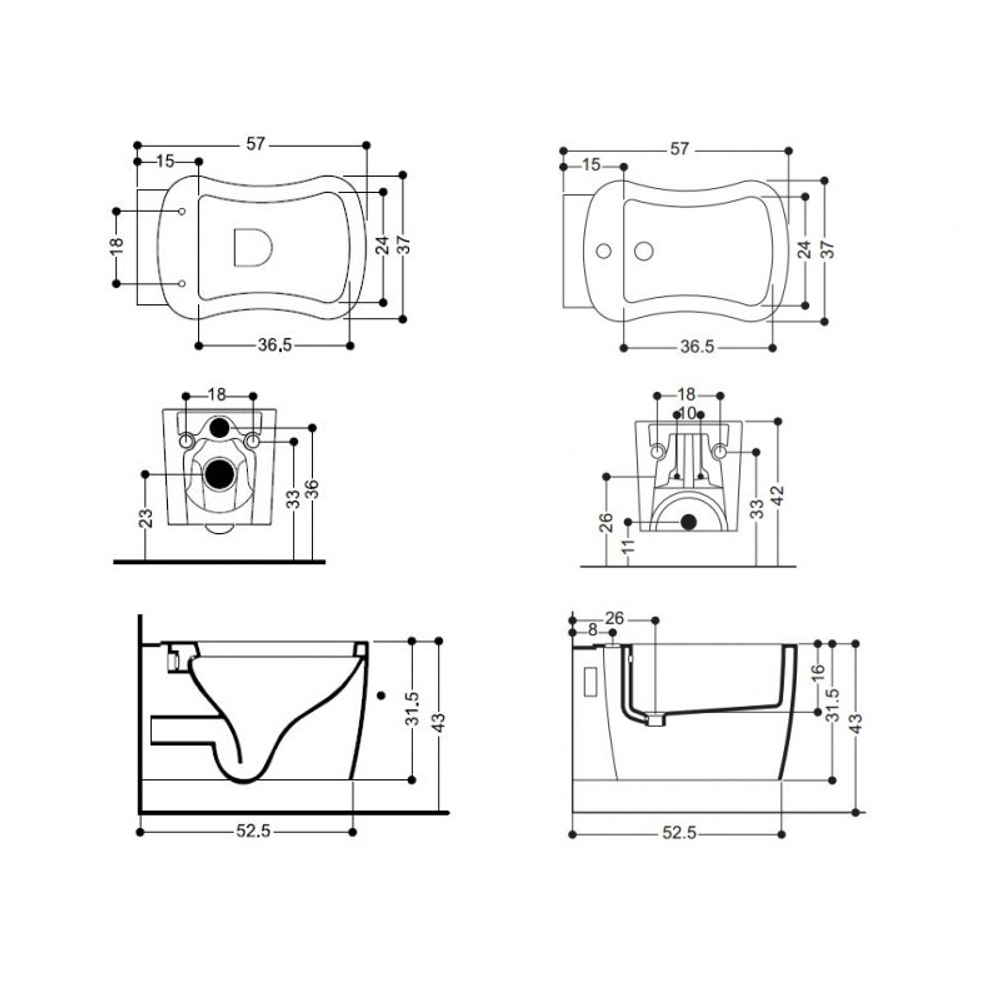 Комплект AXA Nutty: биде подвесное, унитаз подвесной, сиденье без микролифта, белый 1701001-AA1701-1702001