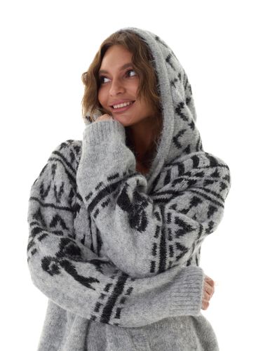 Серый свитер на молнии с капюшоном