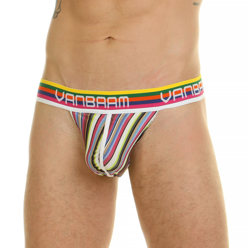 Мужские трусы тонги в разноцветную полоску  Van Baam 44862