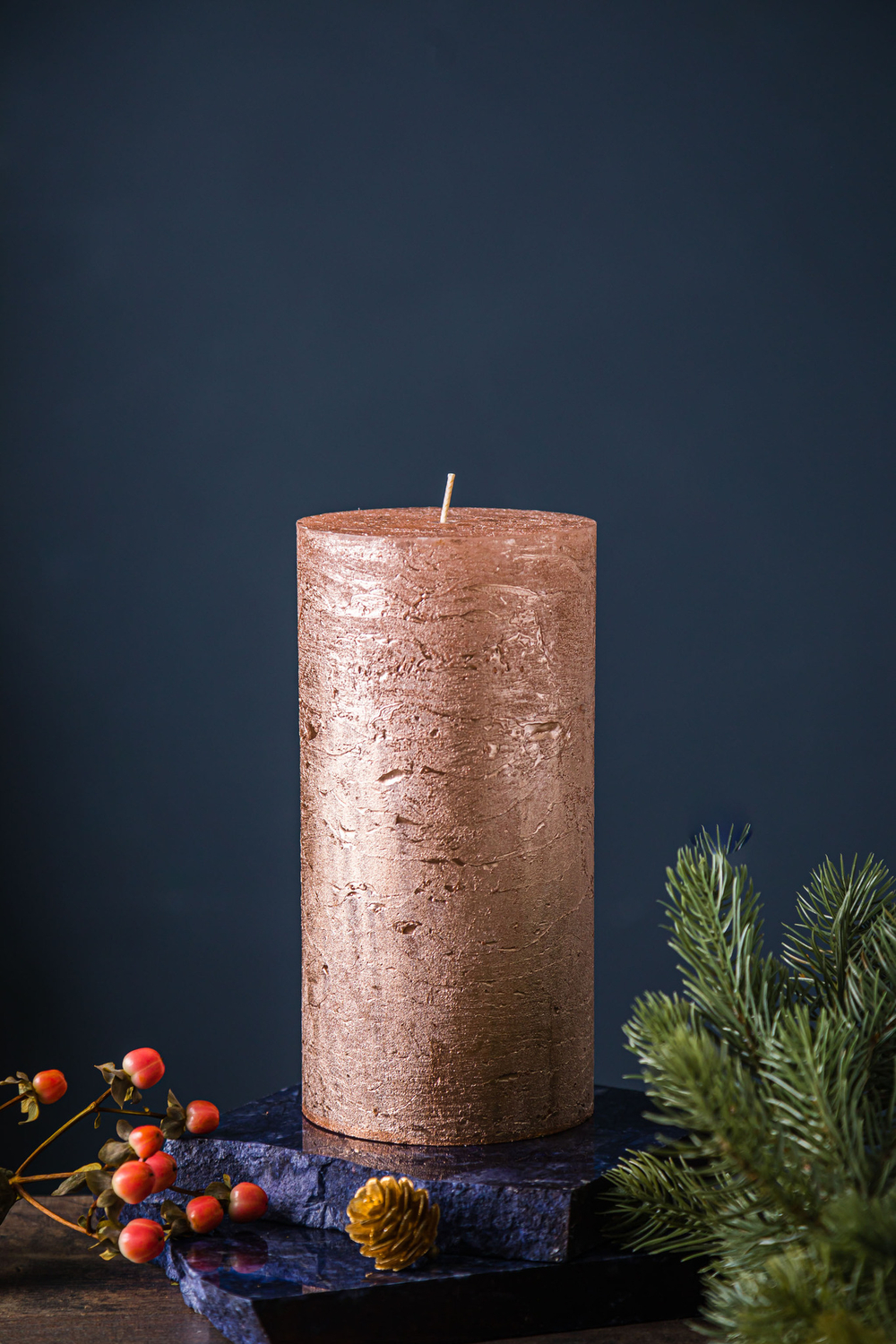 Свеча цилиндрическая 20см Luz your senses кремовый металлик