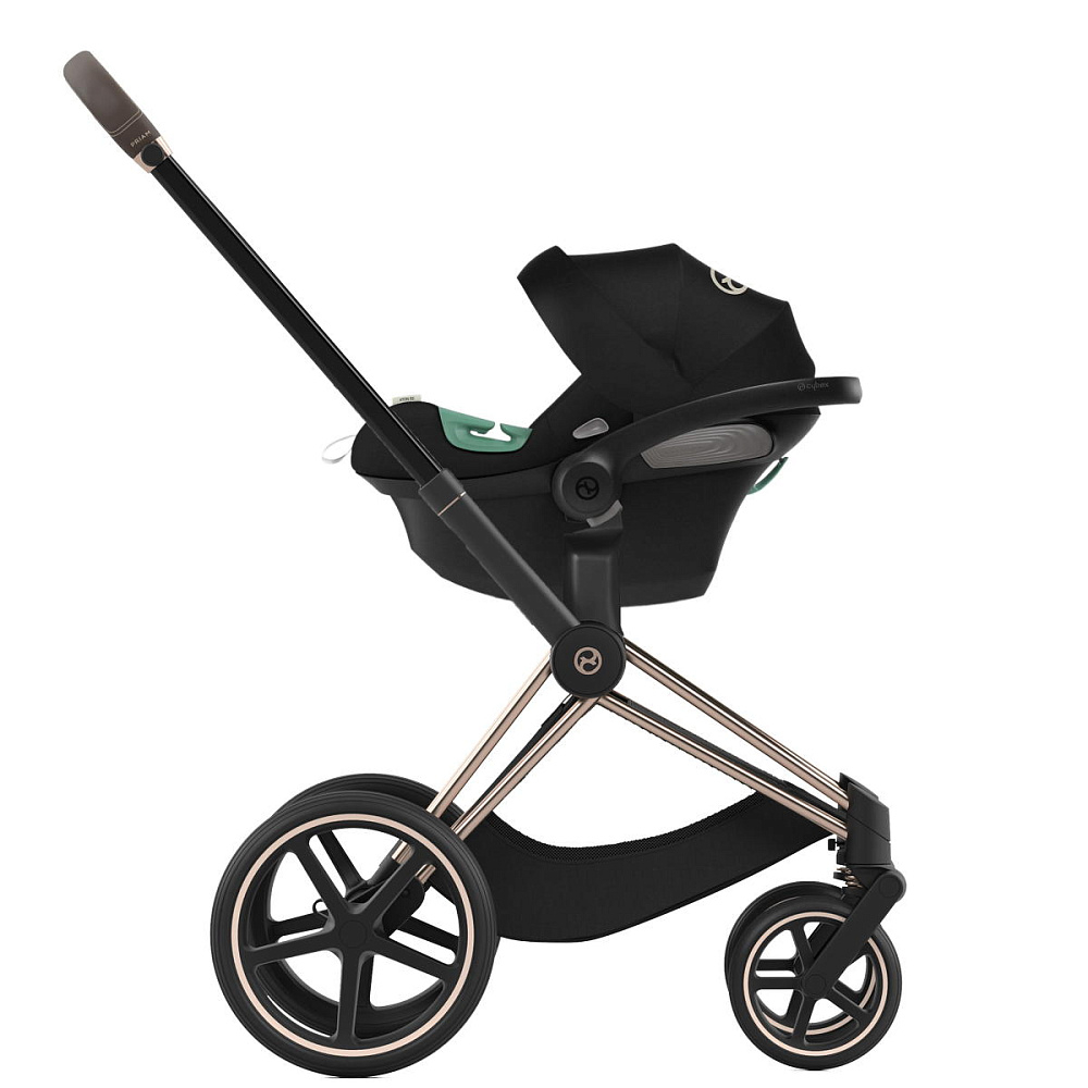 Коляска 3 в 1 Cybex Priam IV Rosegold complete и автокресло Aton S2 i-Size Moon Black Leaf Green