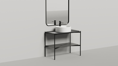 Напольная тумба со столешницей и зеркалом Salini Grazia 90x74 стальная черная 27G109