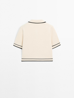 Massimo Dutti Кардиган с короткими рукавами и пуговицами, натуральный/кремовый