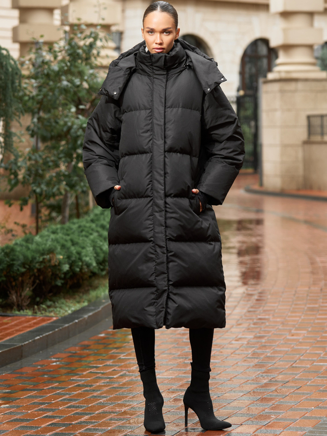 MAXI пуховик с объемным капюшоном,BLACK 🌌