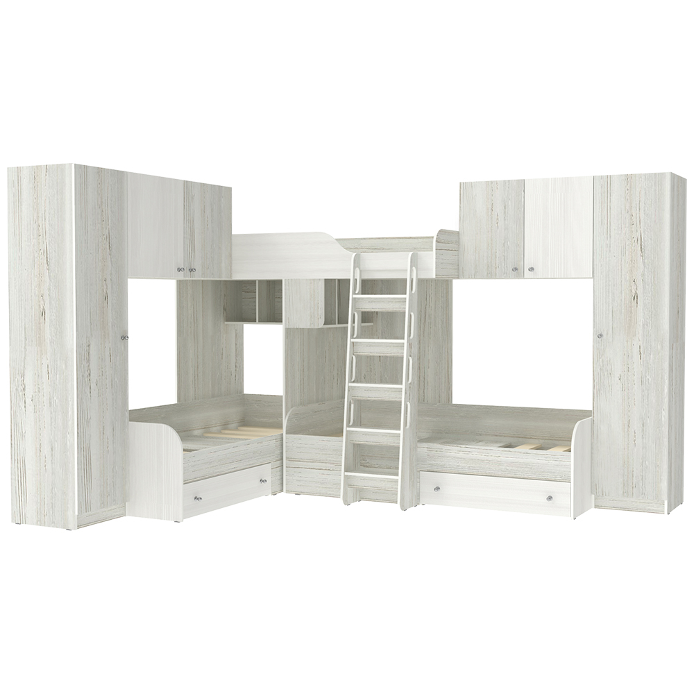 Трехместная кровать КарИВи Трио 3 Винтерберг Белое Дерево