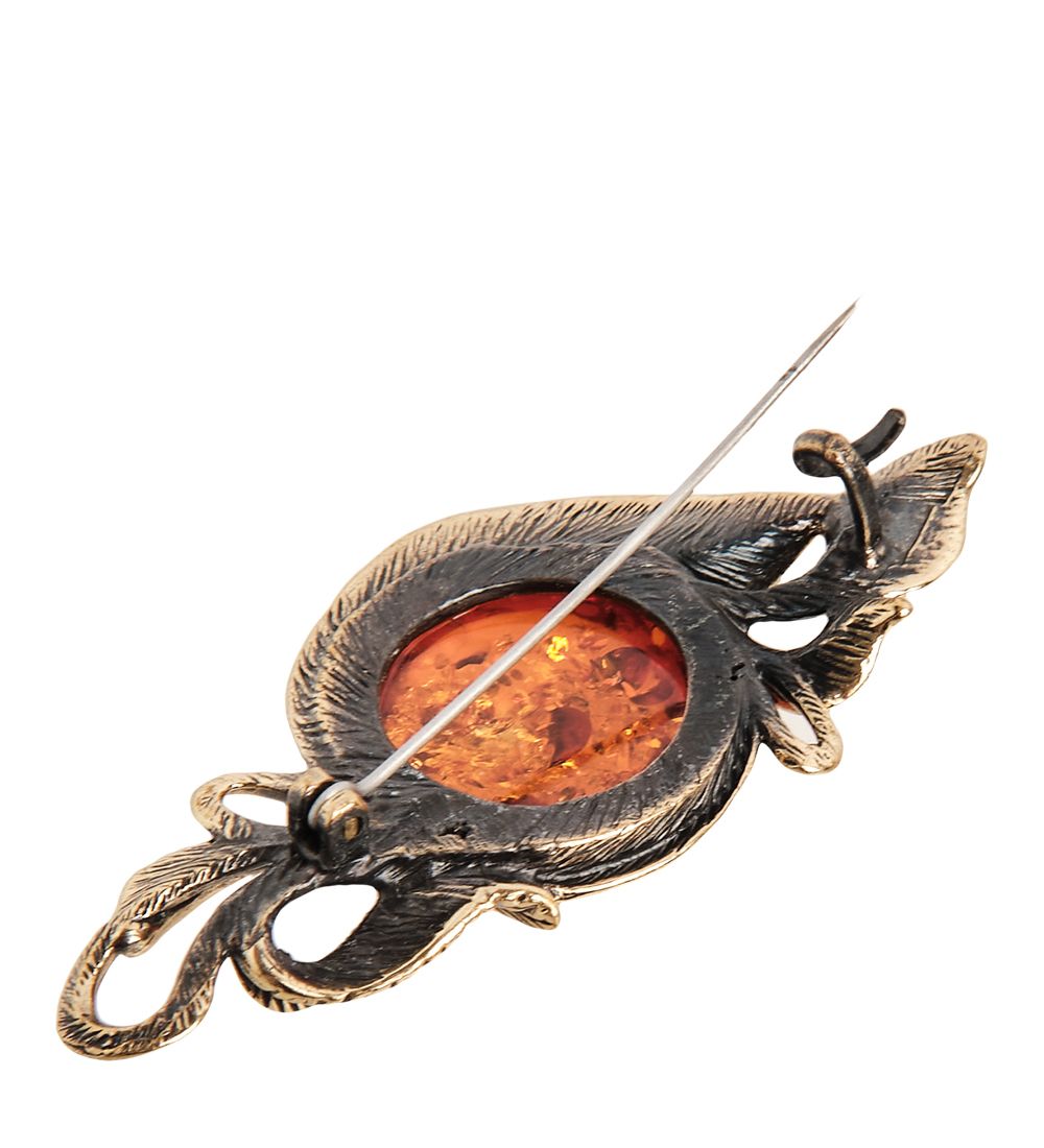 AM-1990 Брошь «Ива» (латунь, янтарь)