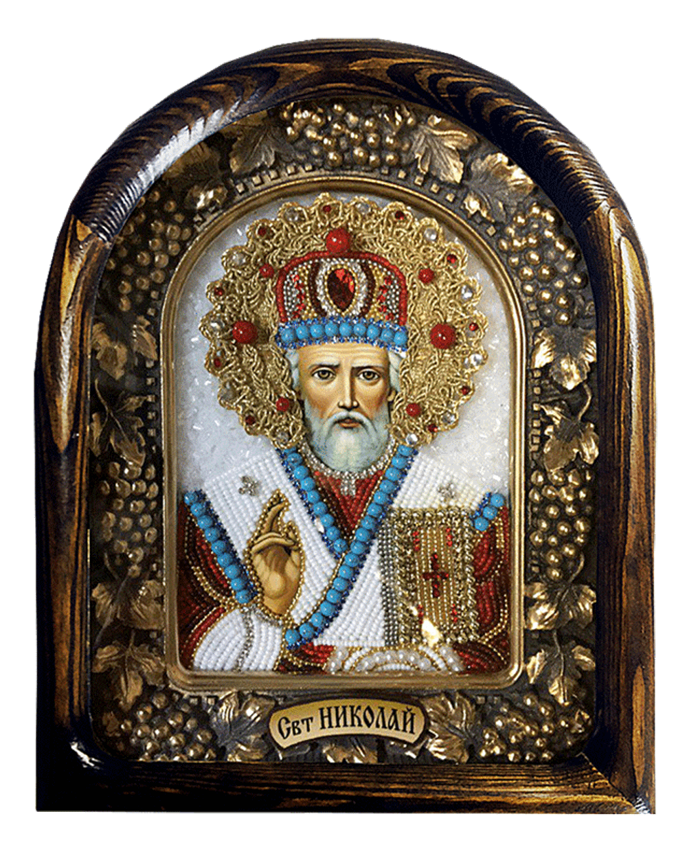 Дивеевская икона святитель Николай Мирликийский чудотворец, бирюза