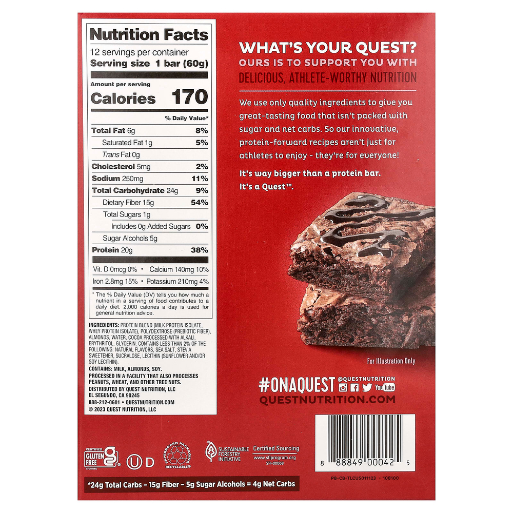 Quest Nutrition, Protein Bar, шоколадный брауни, 12 батончиков, 60 г (2,12 унции)