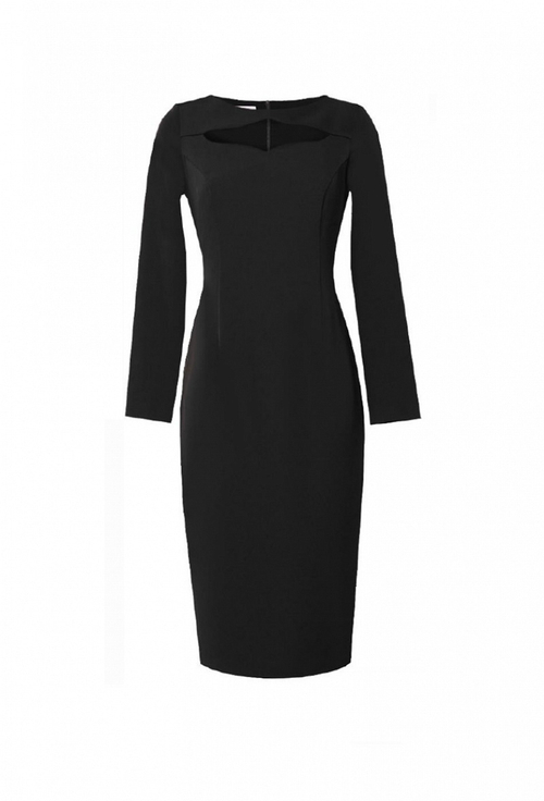 Платье футляр чёрное с фигурным вырезом горловины 18-01-19FW