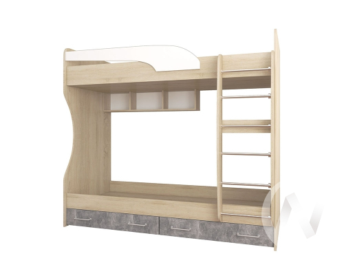 Кровать двойная Лофт Детская Колибри (дуб сонома/ателье светлое;акрил белый)