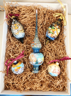 Набор ёлочных игрушек  "Новогодний" №4 с росписью Палех