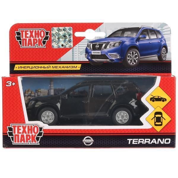 Машина металл nissan terrano черный 12 см, откр.дв., багаж., инерц. технопарк