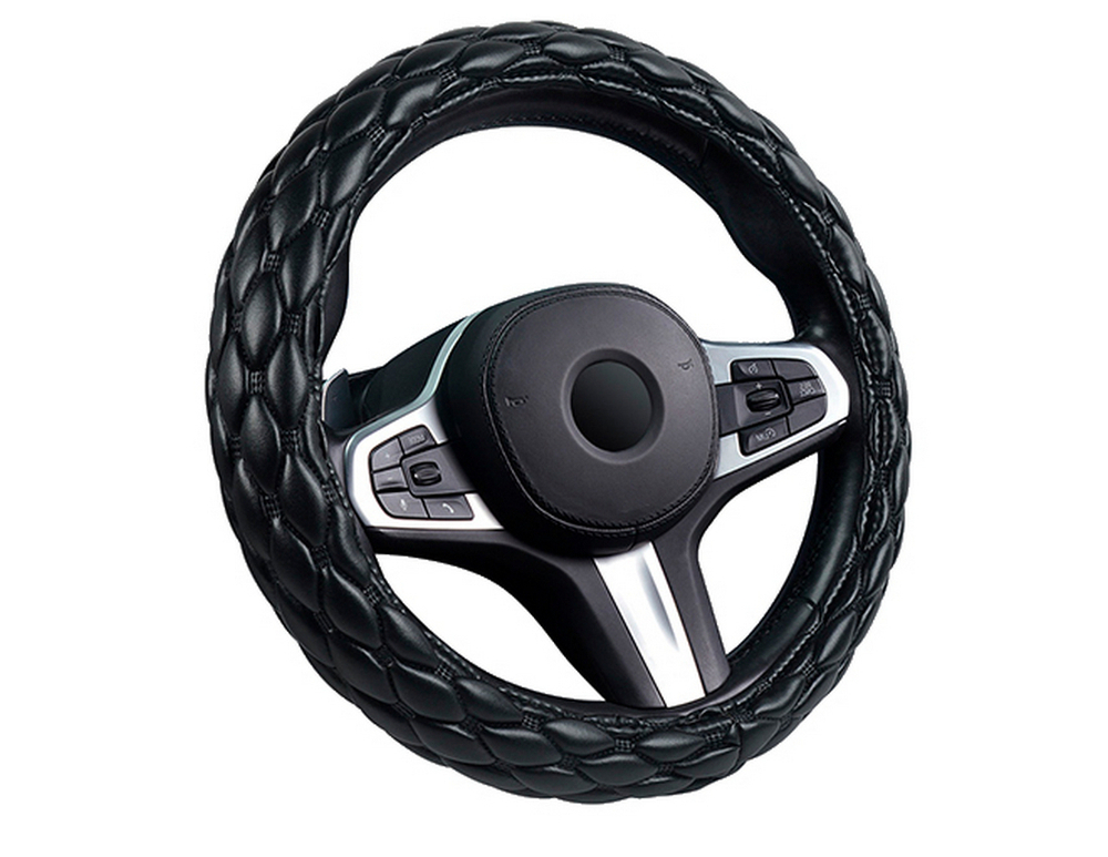 Оплетка на руль круглая CarFashion -XL- «SHUTTLE» 31694 - Экокожа - черный/черный