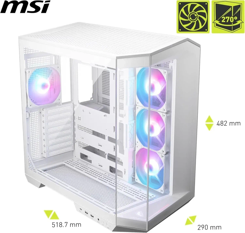 Компьютерный корпус MSI MAG PANO 100R PZ WHITE Back-connect: ATX 2x3.5"/2.5", 1xUSB-C White