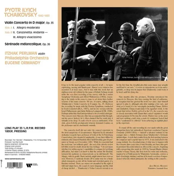 Tchaikovsky, Itzhak Perlman, Eugene Ormandy, The Philadelphia Orchestra – Violin Concerto, Serenade melancolique - LP