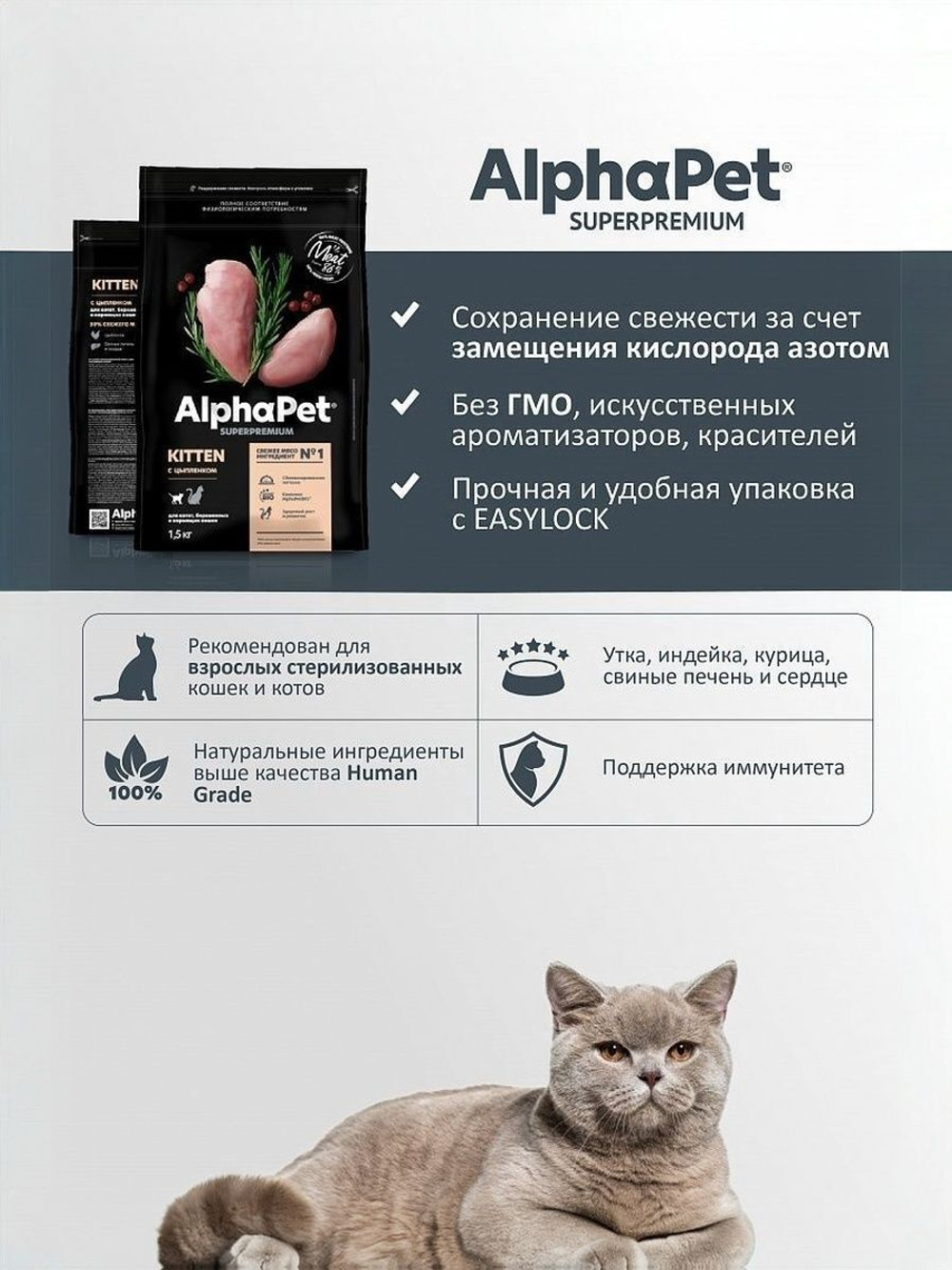 Сухой для котят, беременных и кормящих кошек AlphaPet Superpremium (АльфаПет) 7кг с цыпленком сухой для котят