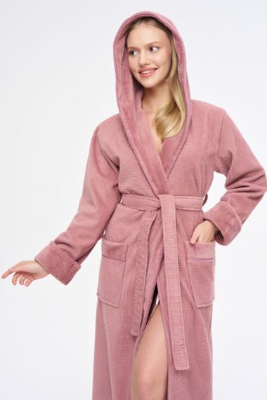 Халат махровый с капюшоном 3879 пудра