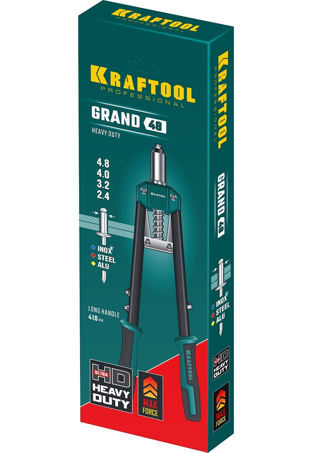 KRAFTOOL GRAND-48, 2.4 - 4.8 мм, 410 мм, усиленный двуручный заклёпочник (31175)