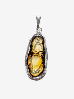 Уникальный комплект из серебра с цельным Калининградским янтарем, серебро 925 пробы