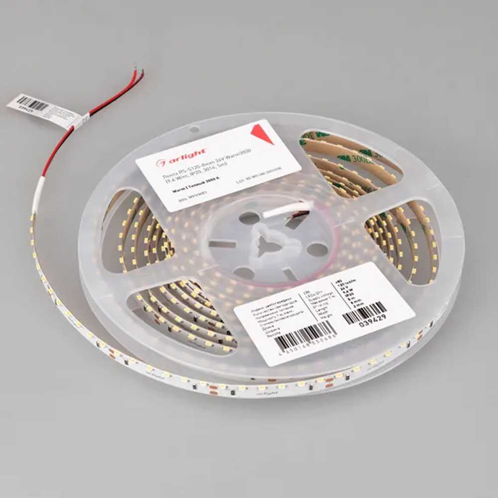 Светодиодная лента RS-S120-8mm 24V Warm3000 (9.6 W/m, IP20, 3014, 5m) (Arlight, боковое свечение) 039429
