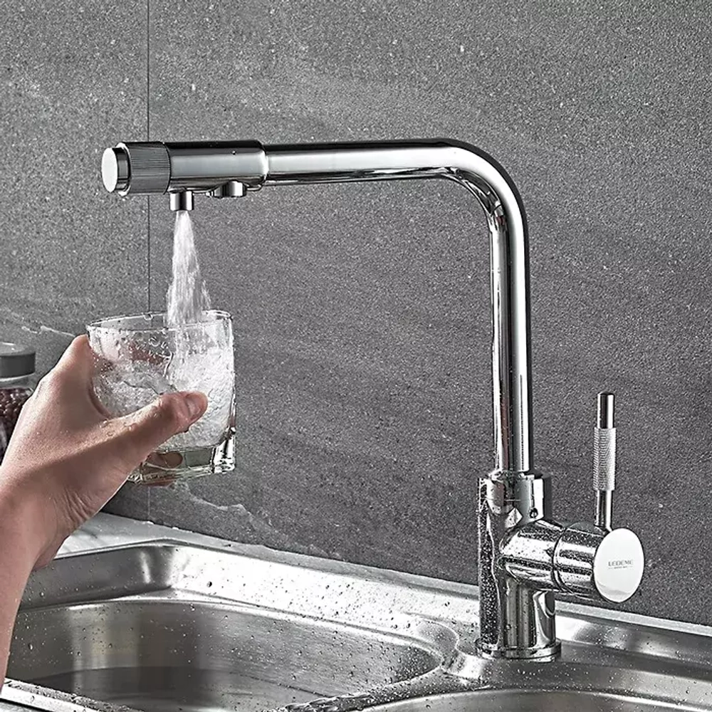 Смеситель для кухни с выходом для питьевой воды, переключатель на изливе (латунь) (1/10) L4155-3