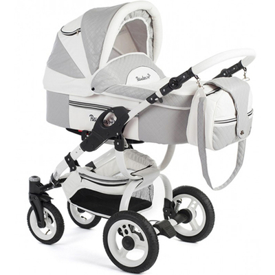 Детская коляска Reindeer City Lily 2 в 1, эко-кожа (Белый/серый)