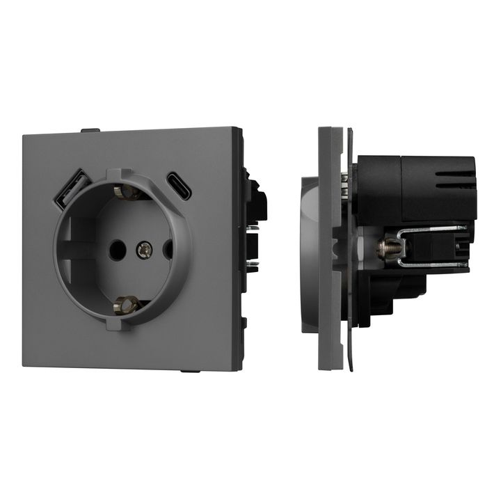 Механизм розетки с USB зарядкой SCT-TENDO-MUAC-SFPL-GR (230V, 16A) Arlight 054609
