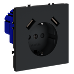 Розетка встраиваемая VOLTUM S70 с заземлением и защитными шторками, 16А, с USB, A+A, (графит)