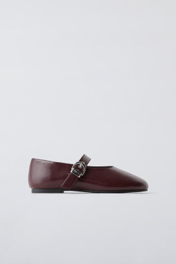 ZARA БАЛЕТКИ С ПРЯЖКОЙ, БОРДОВЫЙ