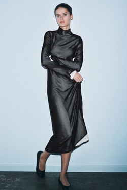 ZARA ДЛИННОЕ КОМБИНИРОВАННОЕ ПЛАТЬЕ, БЕЛЫЙ/ЧЕРНЫЙ