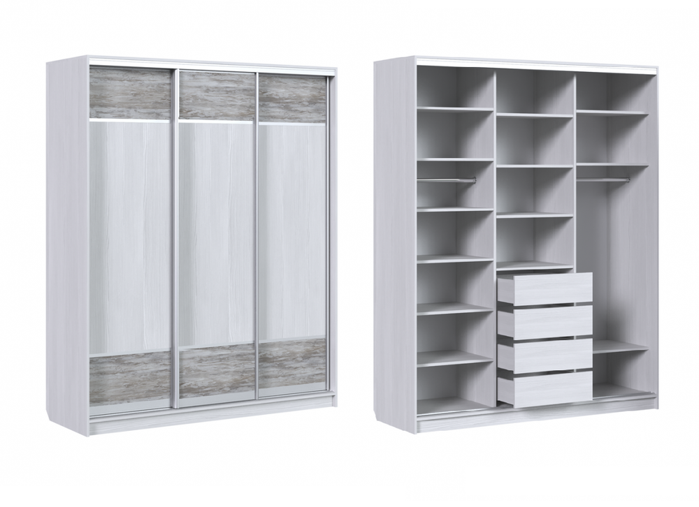 Шкаф-купе 3-х ств.без зеркала Пальмира Выбеленное дерево/артвуд темный