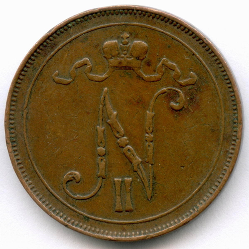 10 пенни 1912 год. Россия для Финляндии (Вензель Николая II). VF-XF