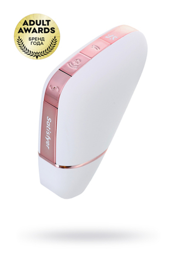 Вакуум-волновой стимулятор с вибрацией Satisfyer Love Triangle Connect App, силикон, белый, 8,8 см