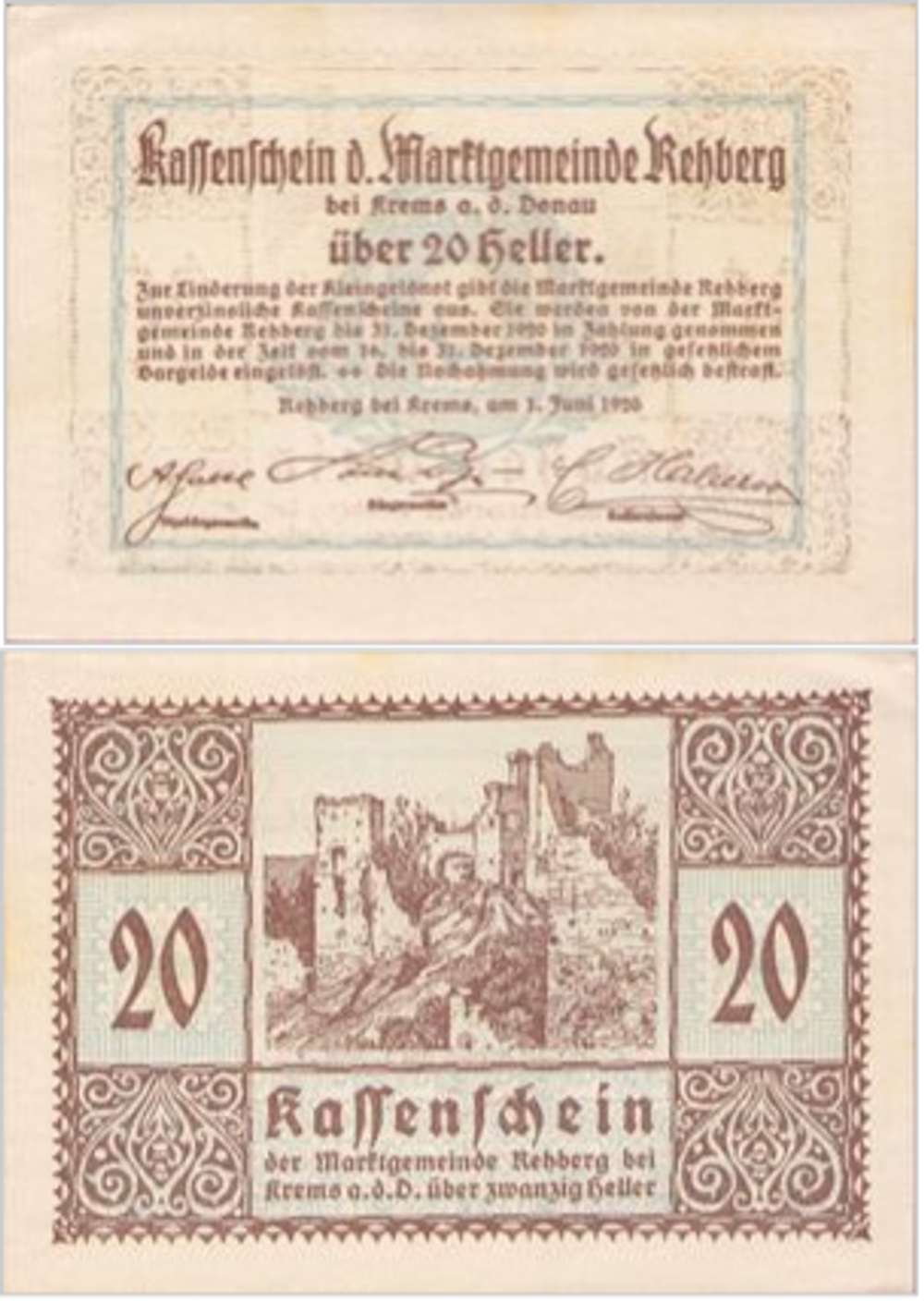 Австрия 20 геллеров 1920 Реберг aUNC