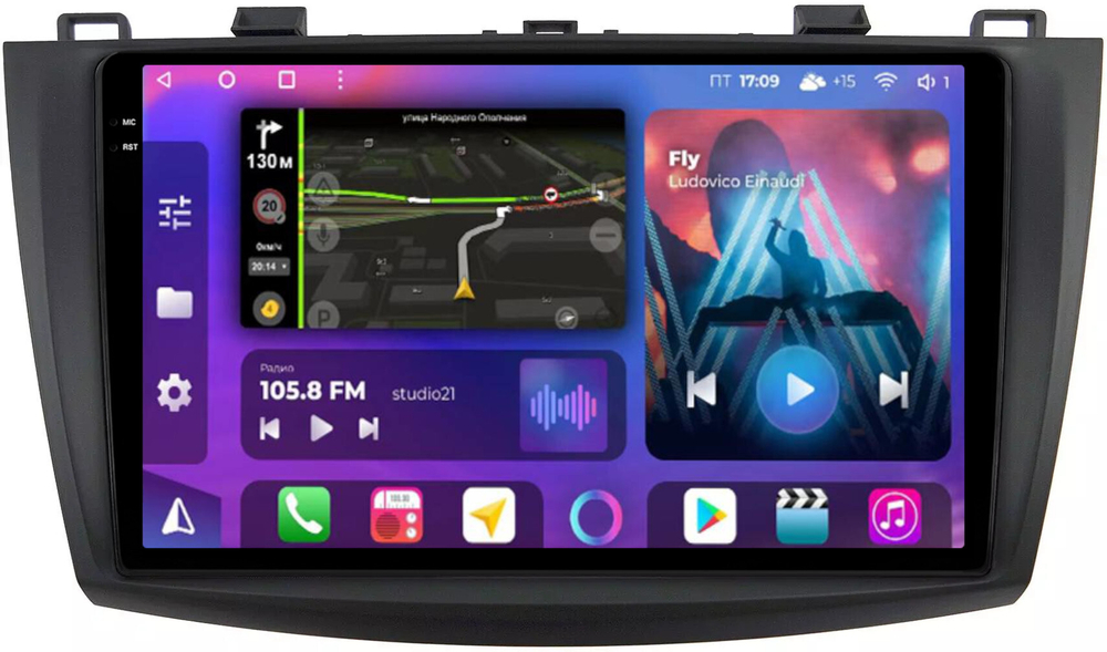 Магнитола для Mazda 3 BL, Axela 2009-2013 - FarCar BM034M-2K монитор 9.5" 2K QLED на Android 14, TS10, 4+32Гб, CarPlay, 4G SIM-слот