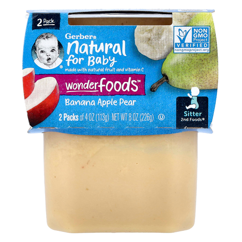 Gerber, Natural for Baby, Wonder Foods™, 2nd Foods®, банан, яблоко и груша, 2 пакетика по 113 г (4 унции)