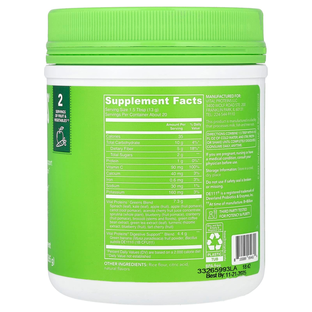 Vital Proteins, Daily Greens, зеленое яблоко, 265 г (9,3 унции)