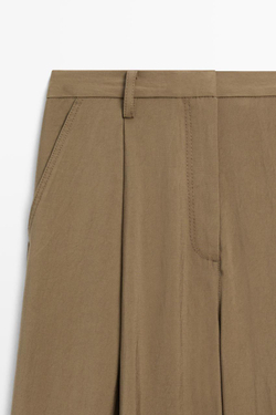 Massimo Dutti Драпированные укороченные широкие брюки, хаки