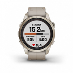 Умные часы Garmin Fenix 7S Pro Sapphire Solar золотистый корпус с кожаным ремешком цвета известняка