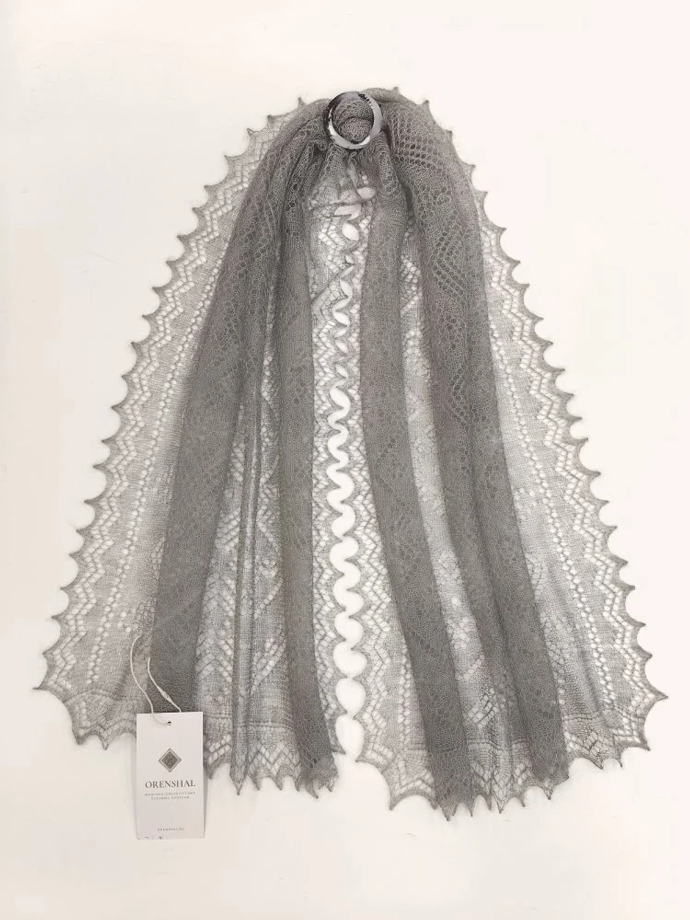 Оренбургский пуховый палантин с шелком АШ12040-03 серый