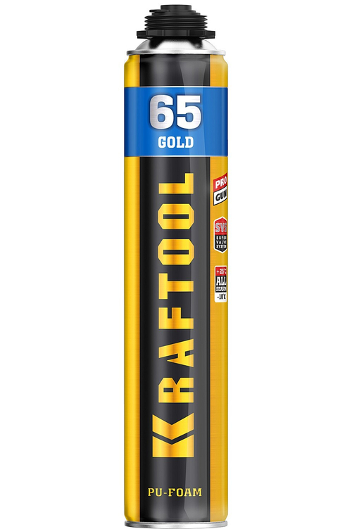 GOLD 65 пена монтажная мелкопористая с увелич. выходом, пистолетная, всесезонная, 850мл, SVS, KRAFTOOL