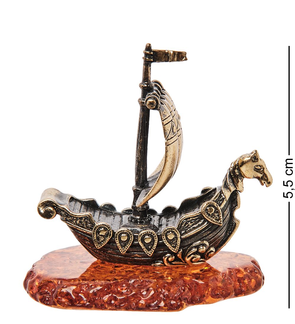 Народные промыслы AM-1560 Фигурка «Корабль Ладья славянская» (латунь, янтарь)